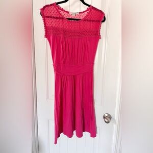 Boden Pink Jersey Knit Dress Size 2R Sheer Swiss Dot Lace